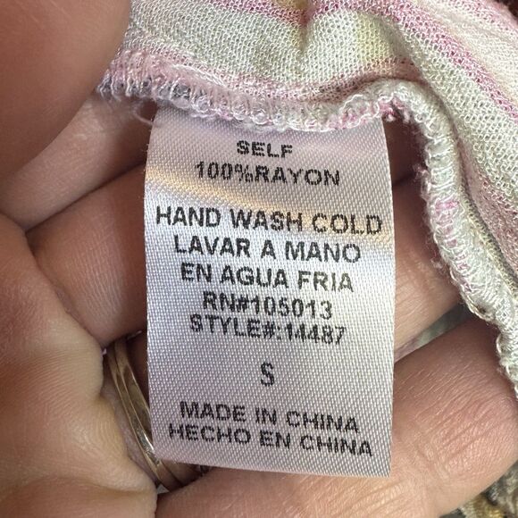 Andree Boho Floral Heavily Embroidered Tunic Top Size S Striped Bell Sleeve - Picture 9 of 9